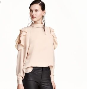 H&M Satin Blouse with Ruffle Sleeve